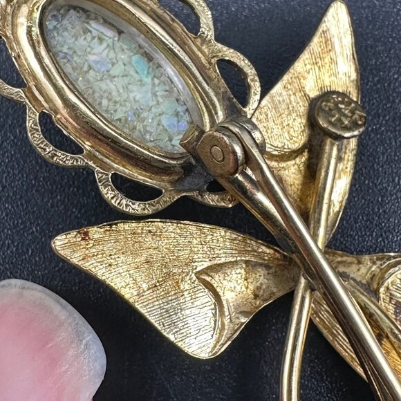 Vintage Flower Brooch Pin Faux Opal Floral TK Tru Kay 12K Gold Filled Cottage - Picture 9 of 10